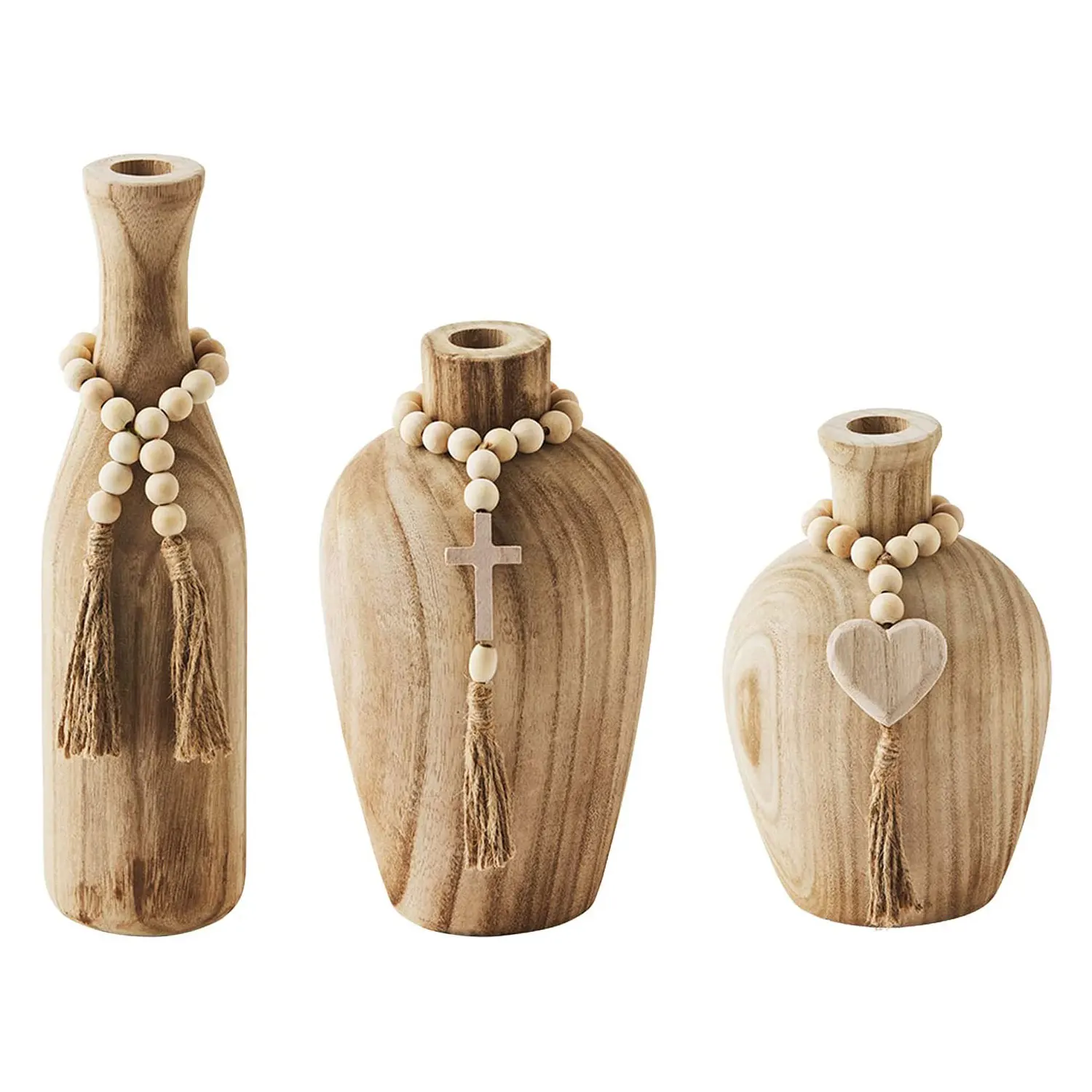 Manufacturer of Wooden Flower Vase Wholesale and High Quality Tabletop Paulownia Beaded Vase Cross