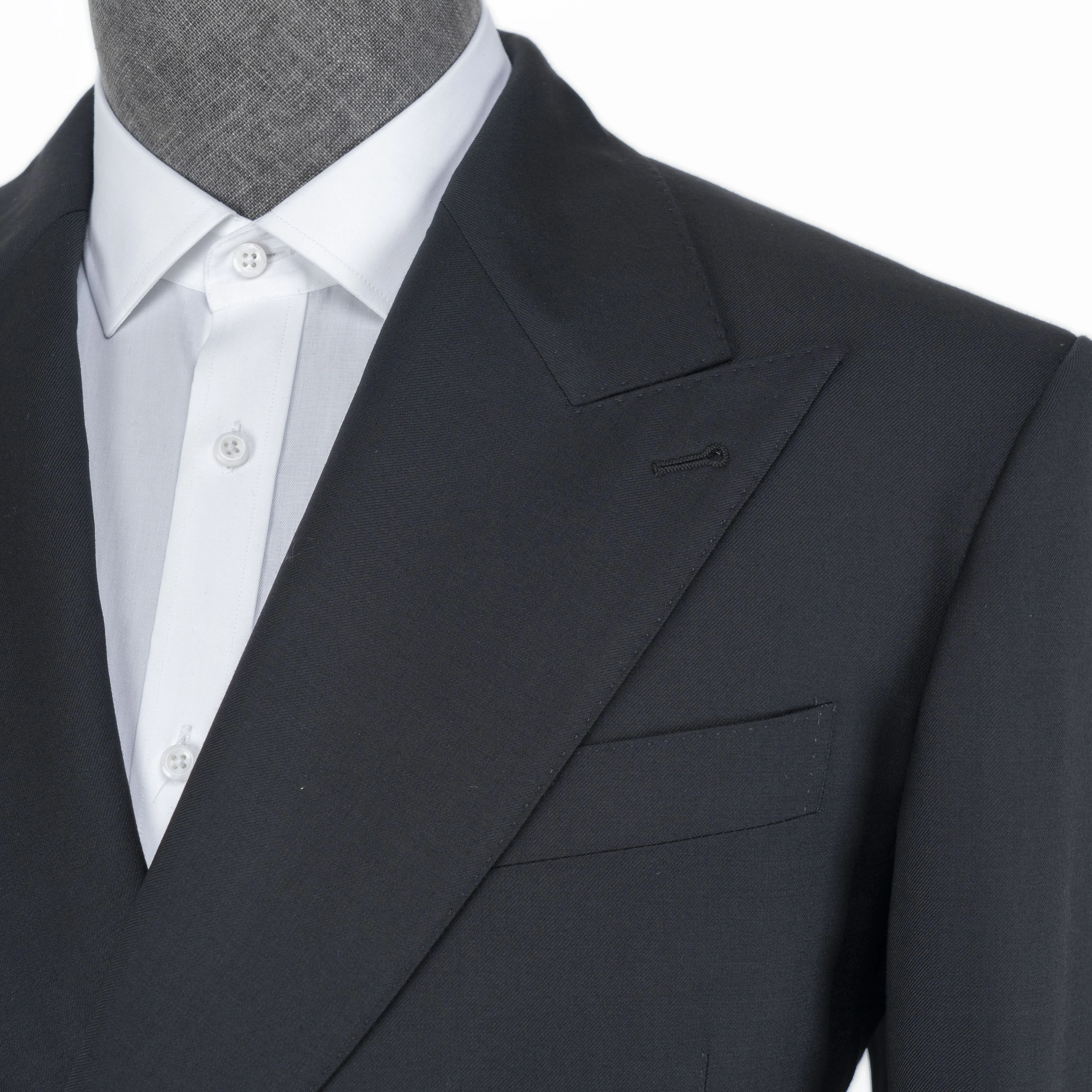 Double Breasted Black Two Pieces Three Pockets Made To Measure Custom Made Wool Mens Business Casual Tailored Peaked Suit
