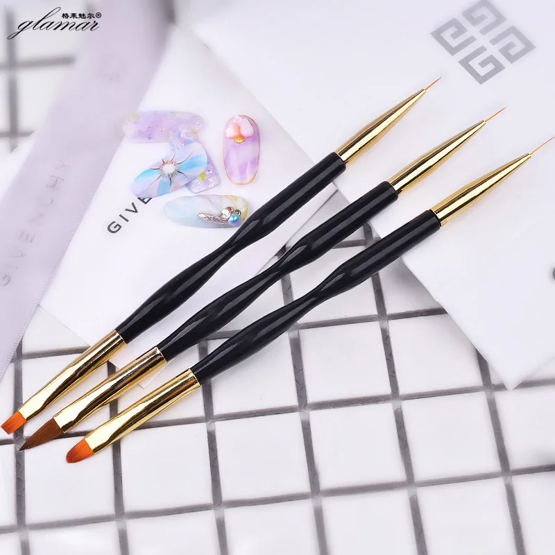 Factory Price Double Head Synthetic Hair Ergonomics Handle Painting Liner Gel Polish Nail Art Brush