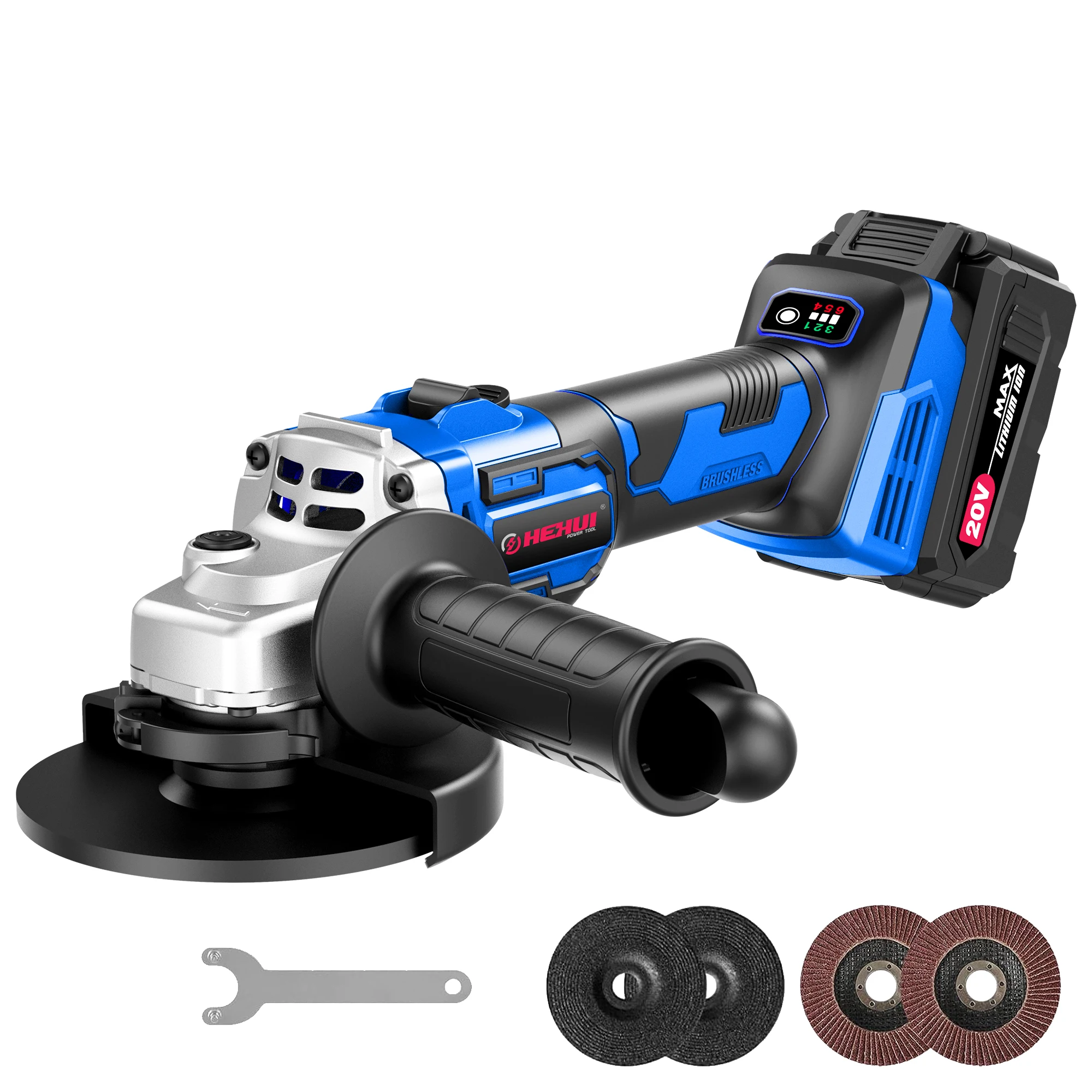 Hehui 20V Professional Industry 115Mm 3000~8500Rpm Angle Grinder Restart Protection Cordless Brushless Polishing Machine