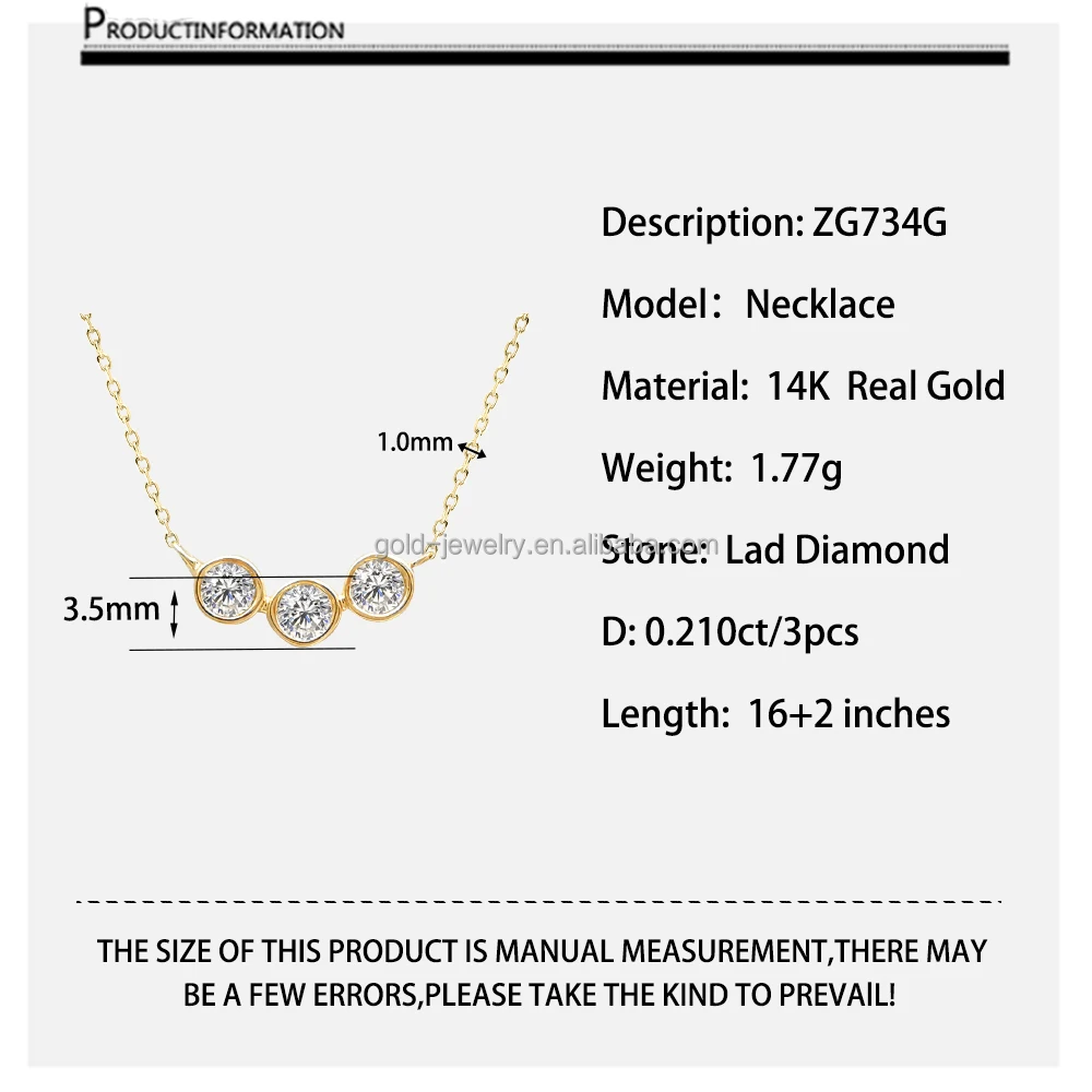 Роскошные изысканные ювелирные изделия AU585 14K сплошное желтое золото лабораторное бриллиантовое ожерелье популярный дизайн