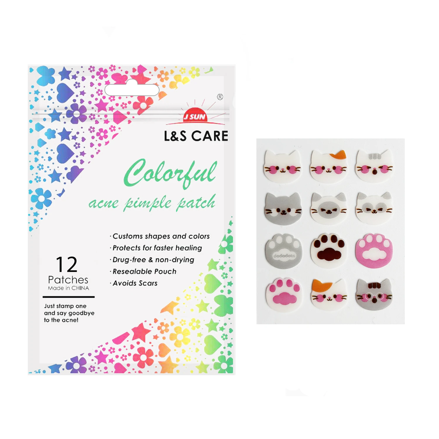 Multiple colors printing cute cat  printing Acne pimple patch 12  patches count