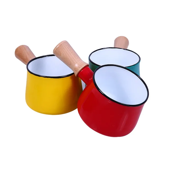 Hot sell Custom logo classic 10/15/16/18cm Small single handle Non Stick Enamel milk pot for home kitchen