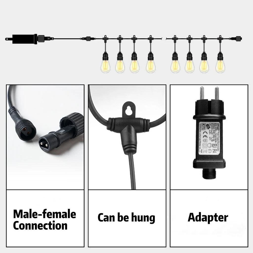 Wholesale Shatterproof 1W Edison Bulb Replaceable E26 E27 S14 String Lights Outdoor Waterproof Christmas Tree Hanging Lights