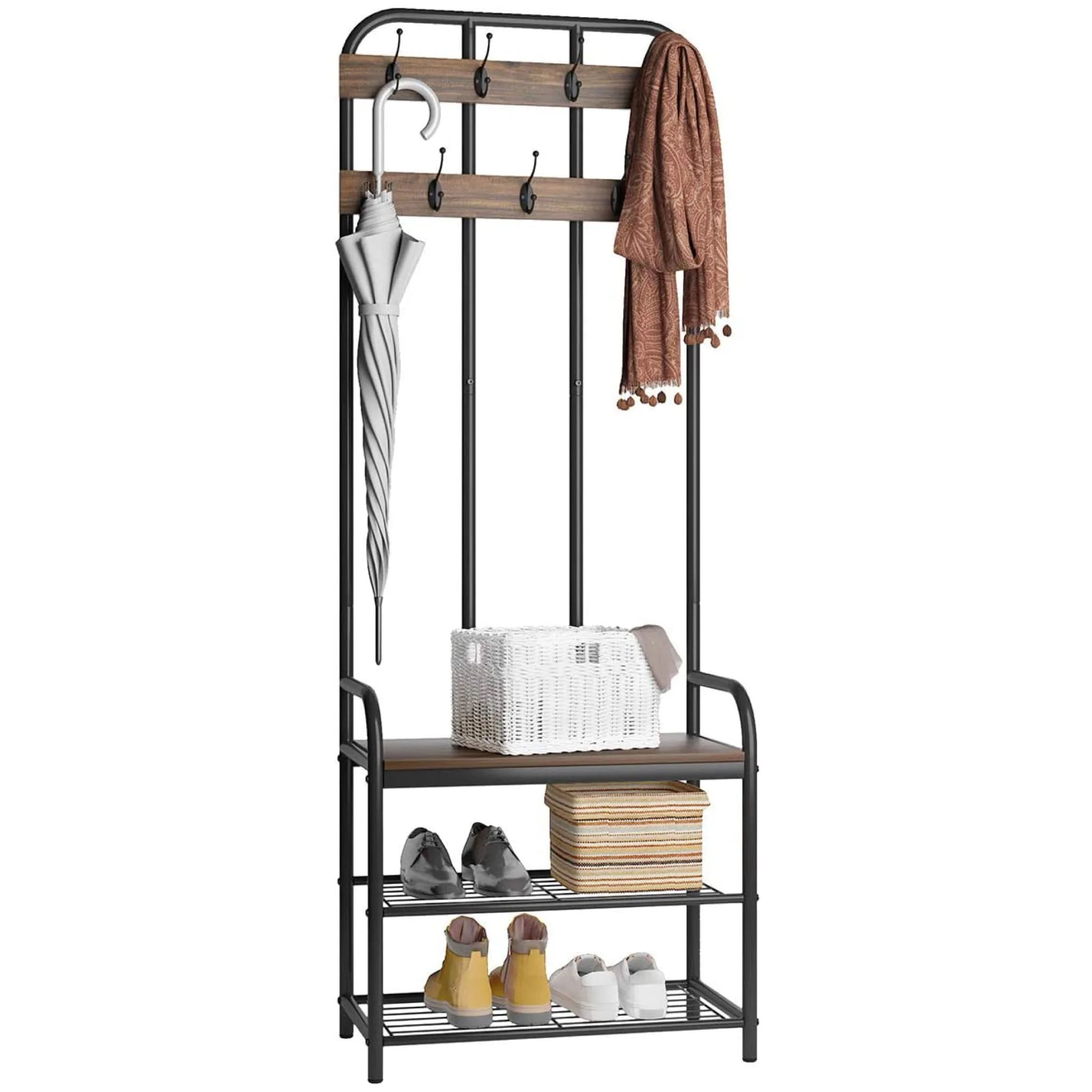 Entryway industrial hat clothing rack vintage metal furniture wooden coat racks standing with shoe storage bench hooks shelf