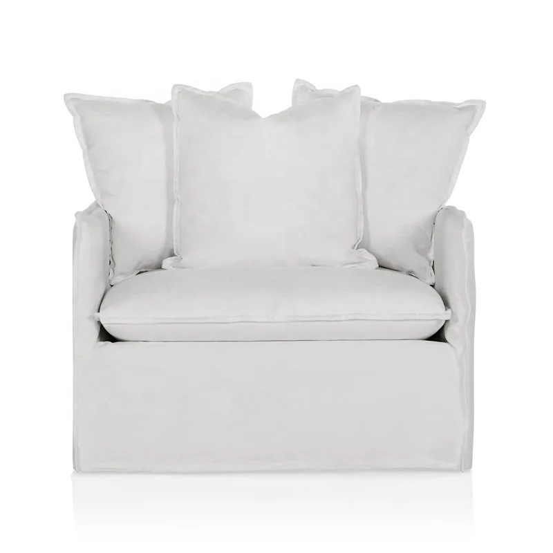 High Quality Removable Covers 1 Seat White splip cover Sofa Lounge Natural Linen Sofa Fabric Linen Slipcover Sofa
