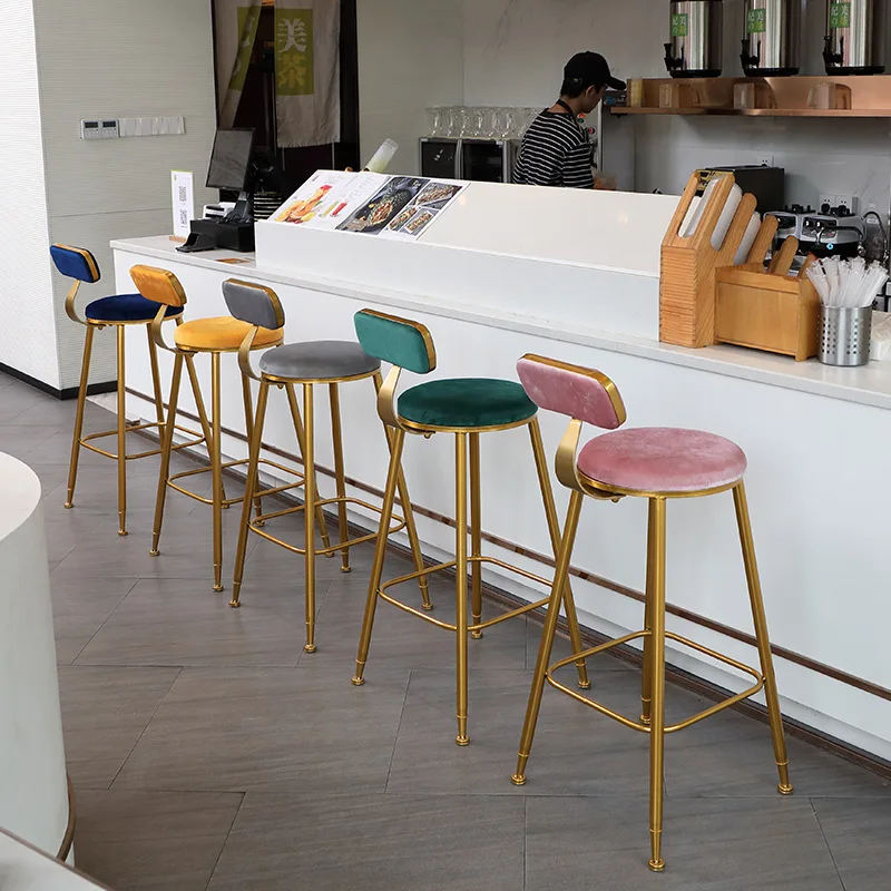 Bar Stools Modern Restaurant Nordic Kitchen Cheap Gold Luxury Furniture High Chair Counter Metal Velvet With