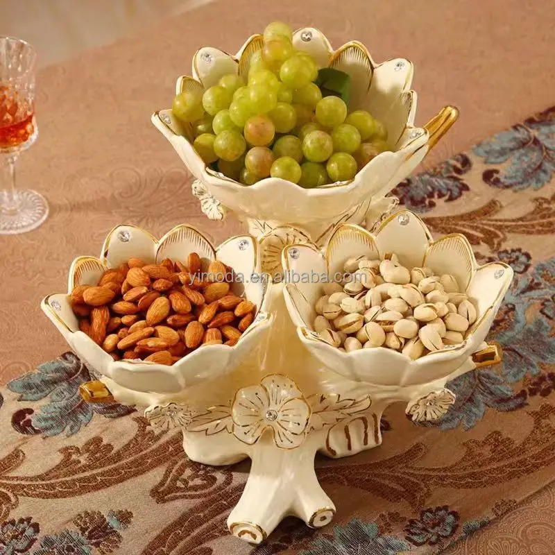 New Design French elegant cream white rose flower carved snack bowl  Classic Collection Elegant handmade fruit snack bowl
