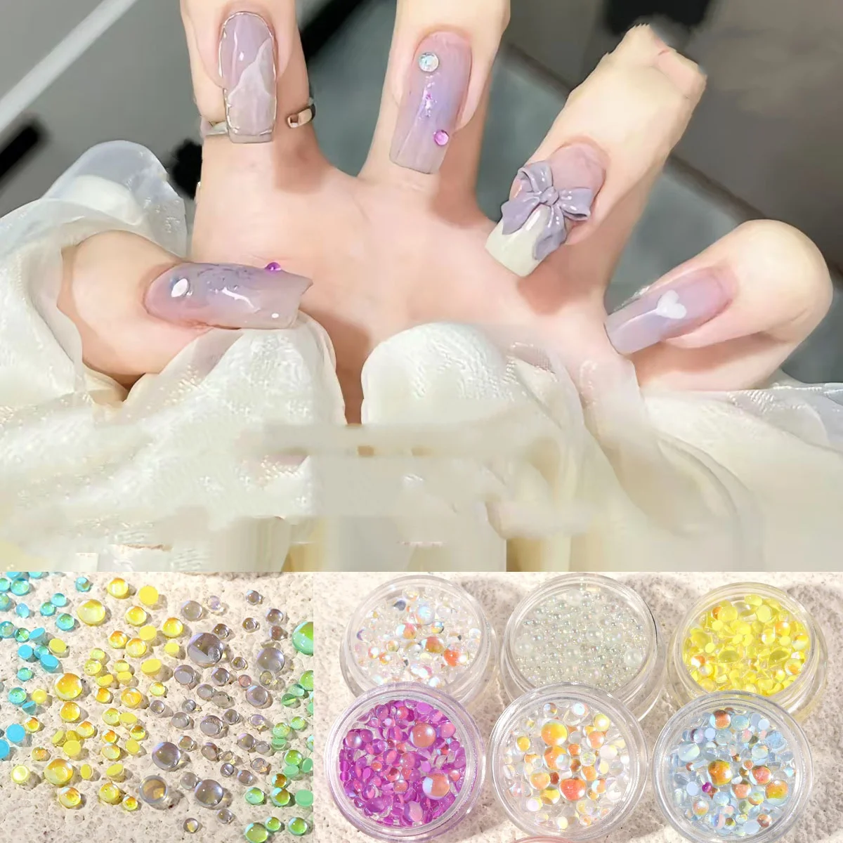 New DIY Candy Color 3D Crystal Aurora Half Round Bead Mixed Macaroon Manicure Glass Beads Fairy Gradient Nail Art Decorations
