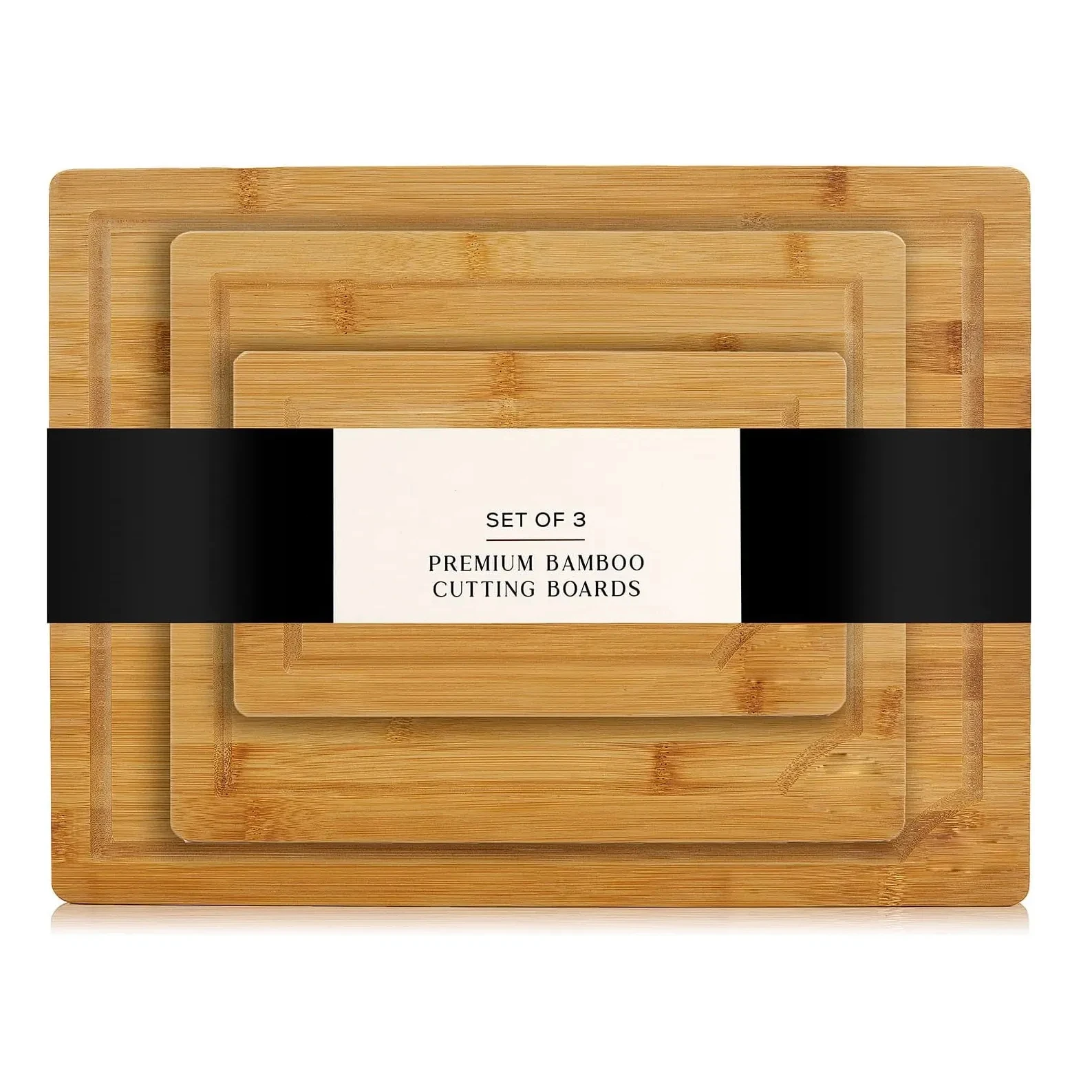 Высококачественный набор из 3 многоразмерных бамбуковых разделочной доски с канавкой для сока