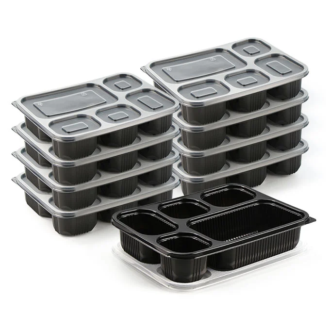 Bpa Free Plastic Large 5 Compartment Bento Lunch Box Stackable Microwaveable PP To Go Meal Prep Containers