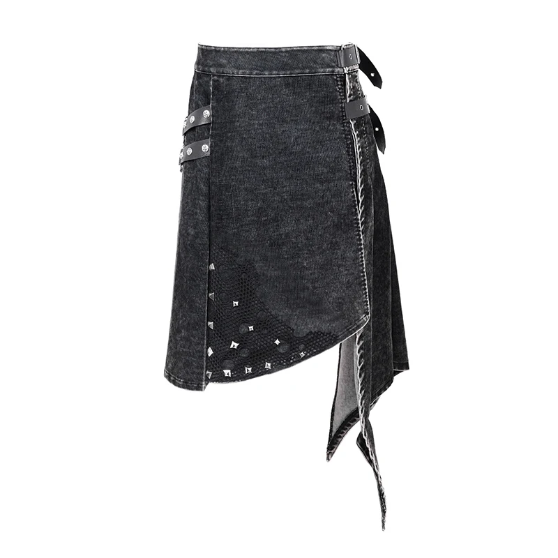  SKT102 punk rock adjusted waist distressed corduroy spiked wrapped men kilts with