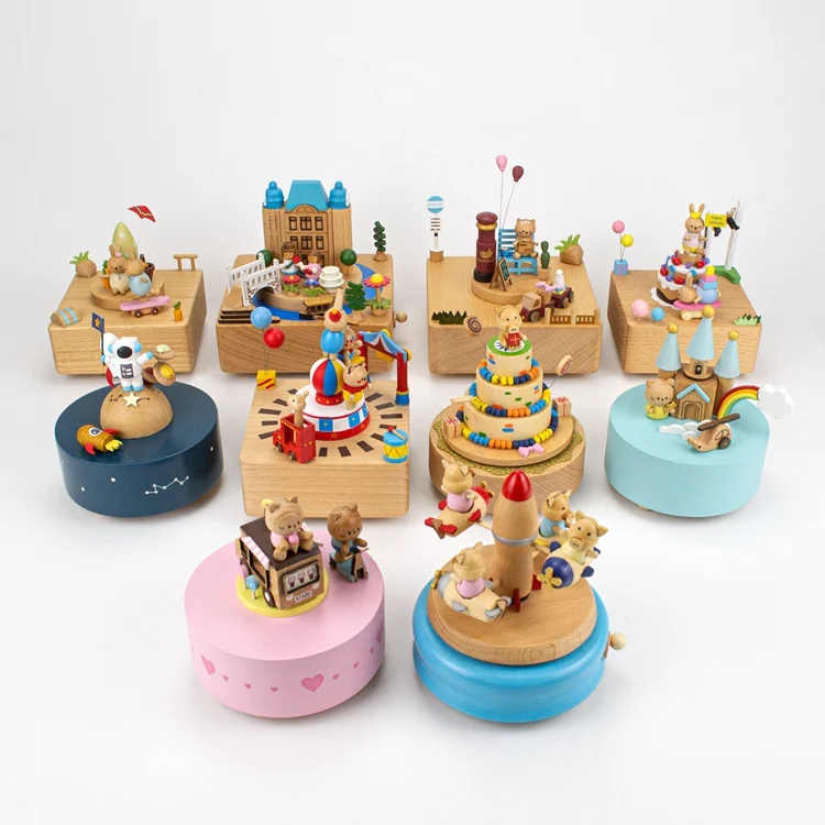 Solid wood carousel music box
