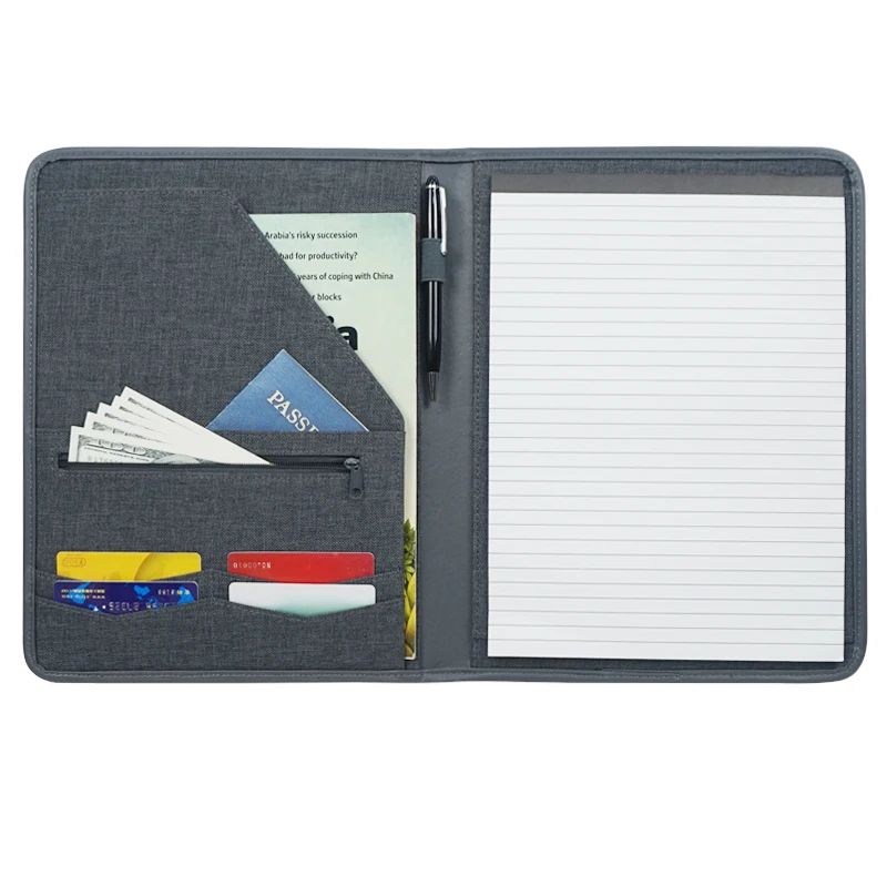 Recycled Polyester Fabric Professional Business Notepad Holder Padfolio Portfolio Folder with 20 Pages Notebook for Women/Men