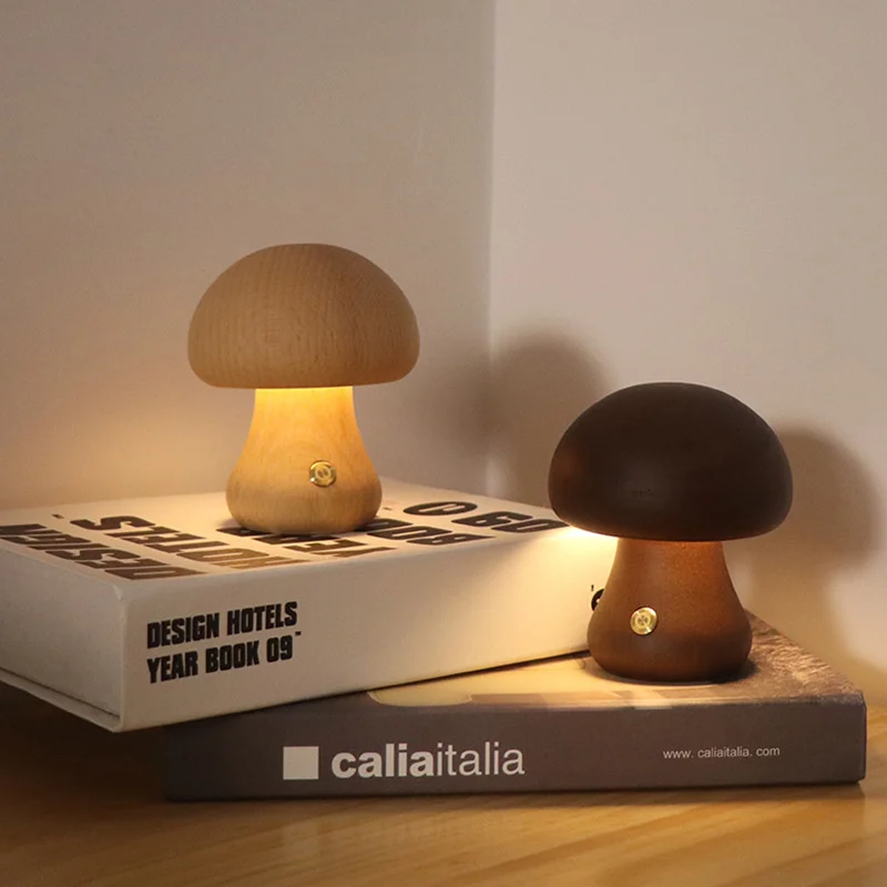 Wooden Touch Modern Mushroom Night Light Sensor Lamp LED Atmosphere Lamp Bedroom Bedside Light Adjustable Table Lamp Home Decor