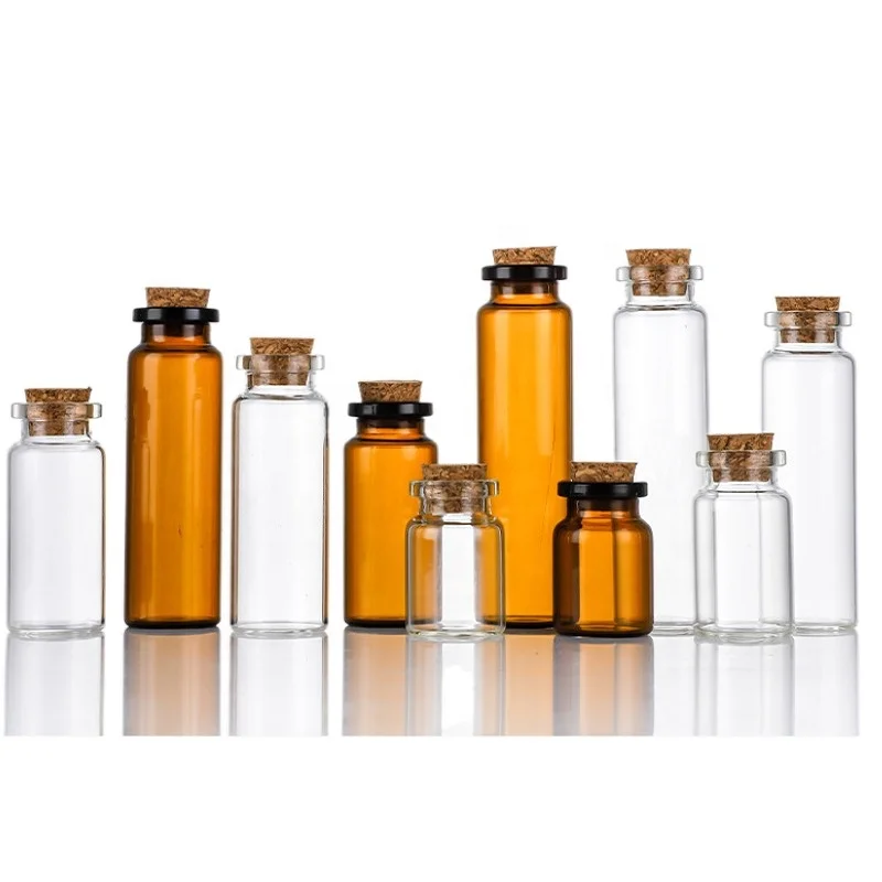 Manufacturer of 1ml to 100ml  glass vial with cork mini glass vial with cork lid 37 mm 60ml glass vial with cork top