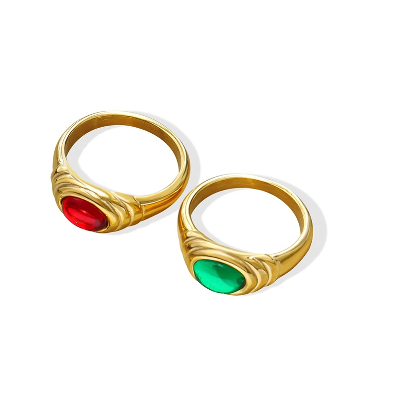 High quality ruby green ring diamond wholesale party gift jewelry women stainless steel tarnish free jewelry