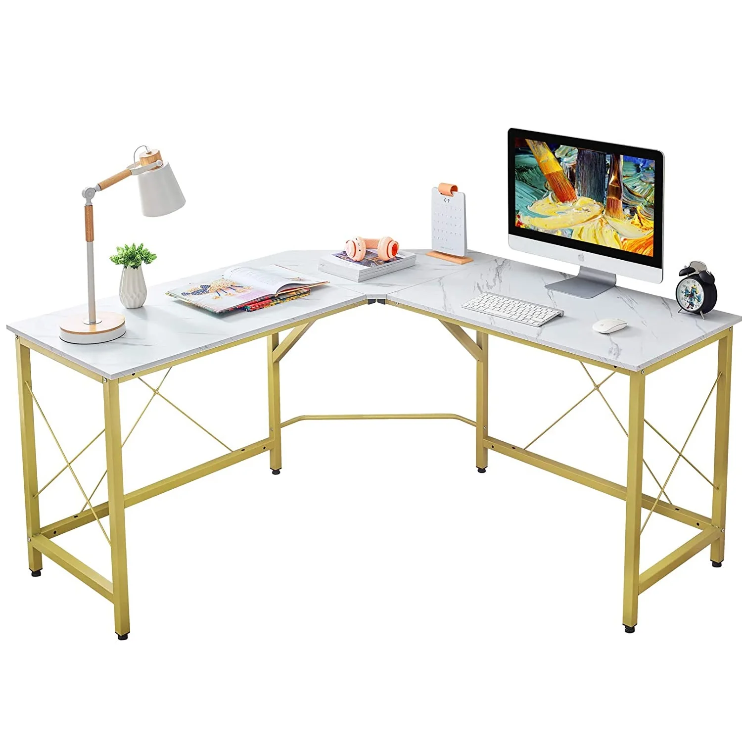 FREE SAMPLE  59 Computer Corner Desk Home Gaming Desk Office Writing Workstation Space-Saving Easy to Assemble White Marble