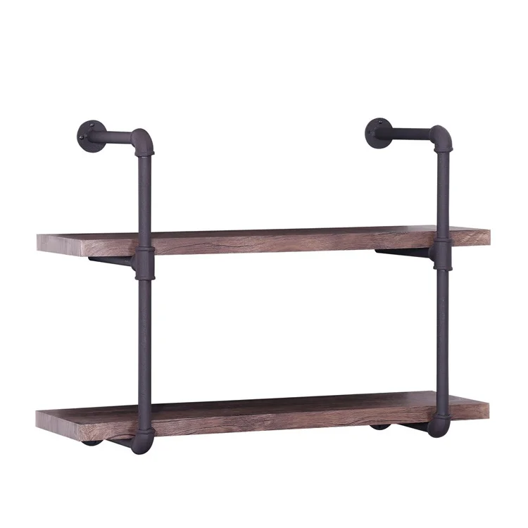 Free shipping within the U.S. 2 Shelf Industrial Pipe Design Wall Mount Floating Shelf