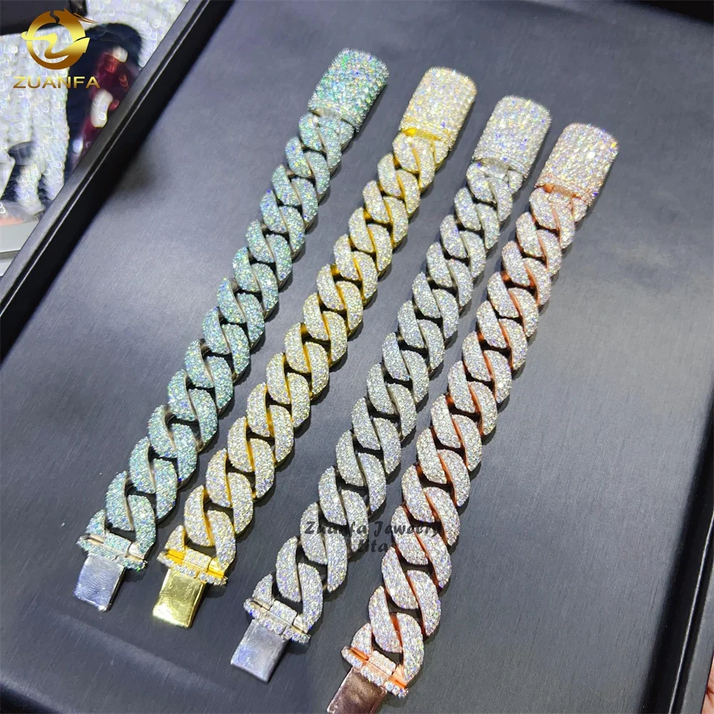 Luxury High Quality Big 20MM Iced Out 925 Sterling Silver Hip Hop Moissanite Cuban Link Chain Bracelet