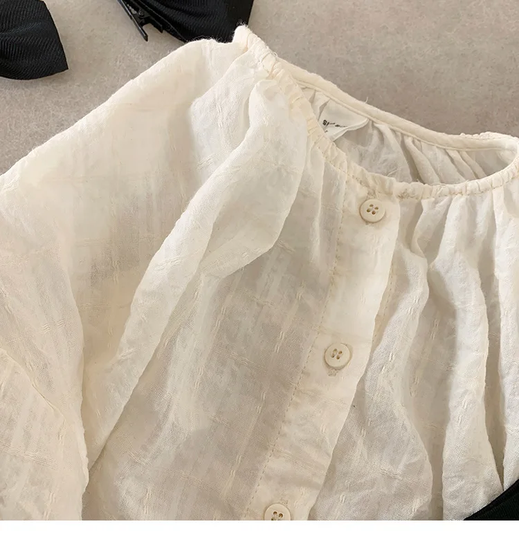 Hot selling fall long sleeve white blouse black sleeveless high quality girls casual dress