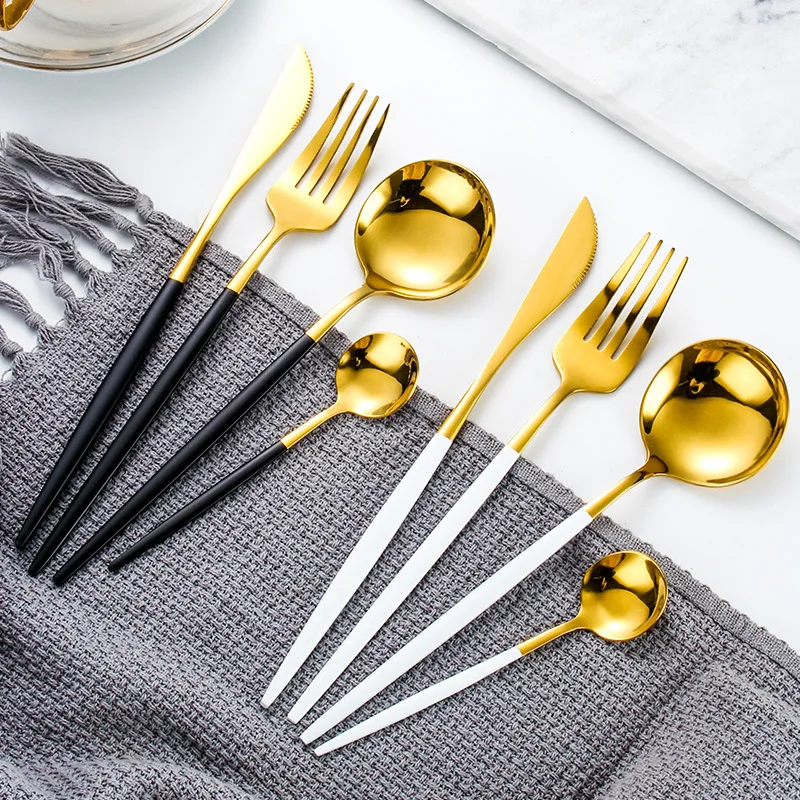 Wholesale Kitchen High Quality Gold Plated Stainless Steel Flatware sets Colorful Handle Cutlery Set for Restaurant