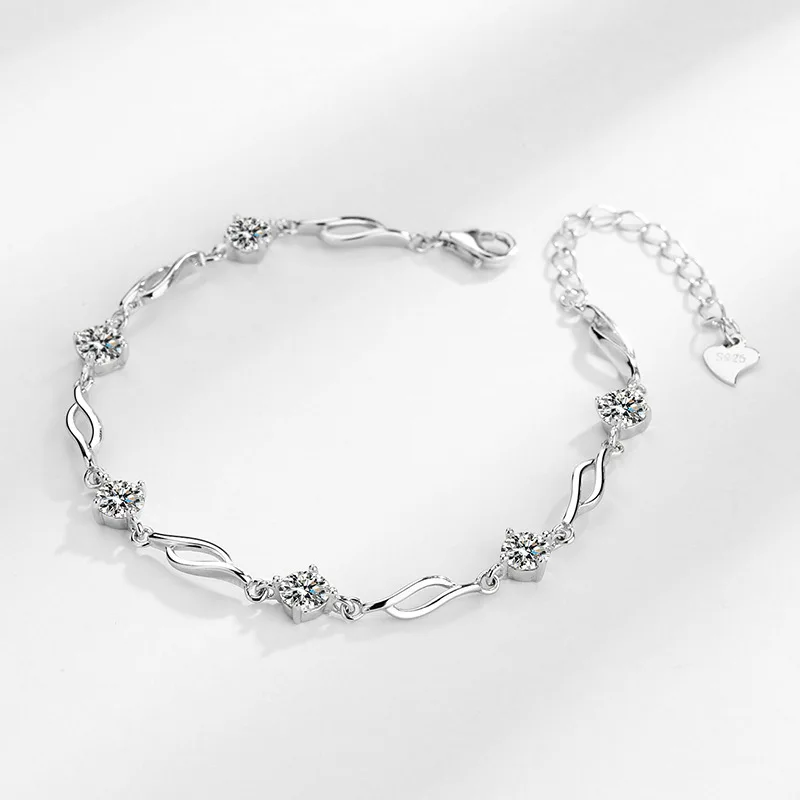 Korea Fine Jewelry S925 Sterling Silver Female Simple Silver Hypoallergenic Zircon Adjustment Bracelet Design Jewelry