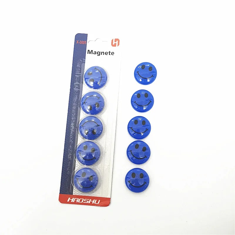 5 pieces of magnet plastic coated disc colored magnet smiling logo magnet for office and school