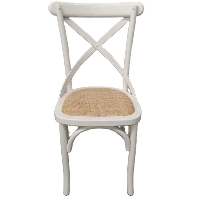 white color beech wood rattan seat stackable cross back chair for rental