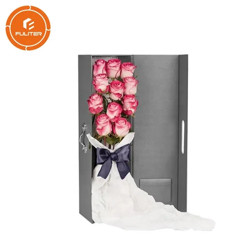 Customized Long Stem Preserved Roses Bouquet Flower Boxes Packaging Handmade Rectangle Flower Box
