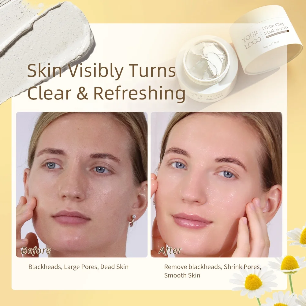 Custom Skin Brightening Oil Control Reduce Whiteheads Pore Cleansing White Kaolin Clay Facial Mask