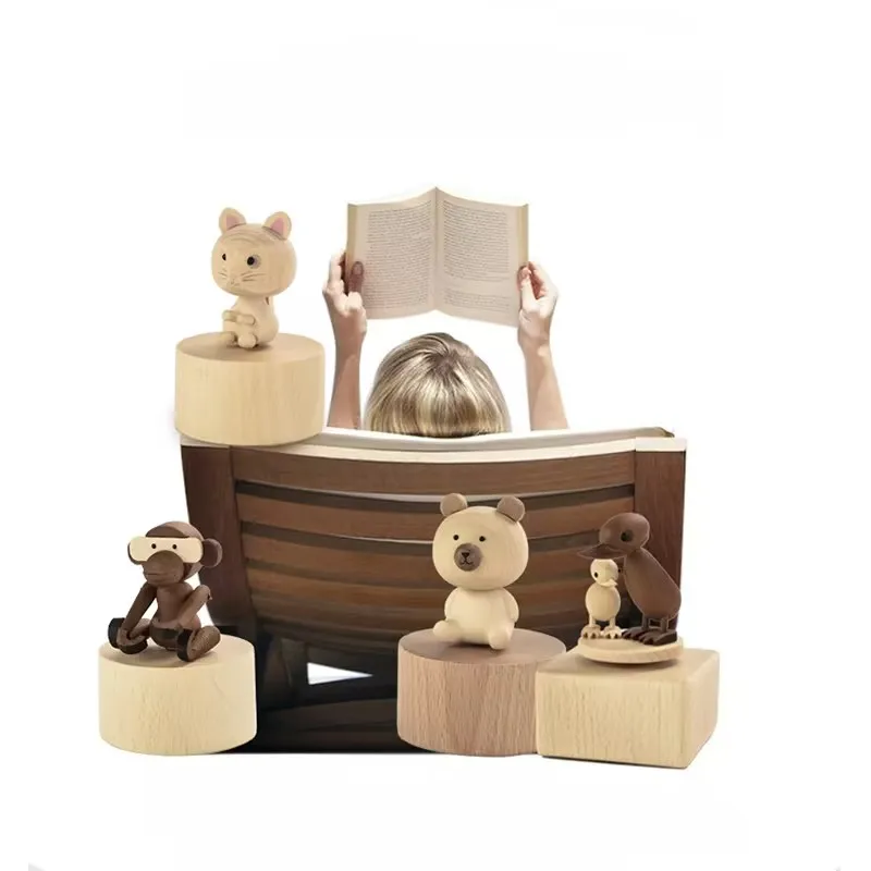 High quality wooden music box cute animal shape music box exquisite  gift toy music box