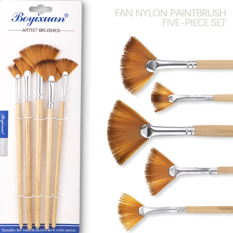 Bo Yi Xuan Cheap Factory Price Fan-shaped Nylon Artist Paint Brush Set for Watercolor Oil Acrylic Painting
