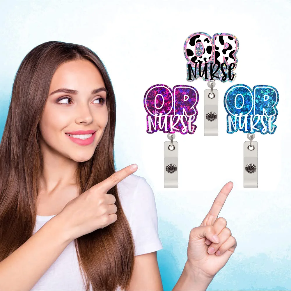 New RTS Bling OR Nurse badge reel Retractable Bling Teacher and professor CNA NP RN LPN Badge Reels