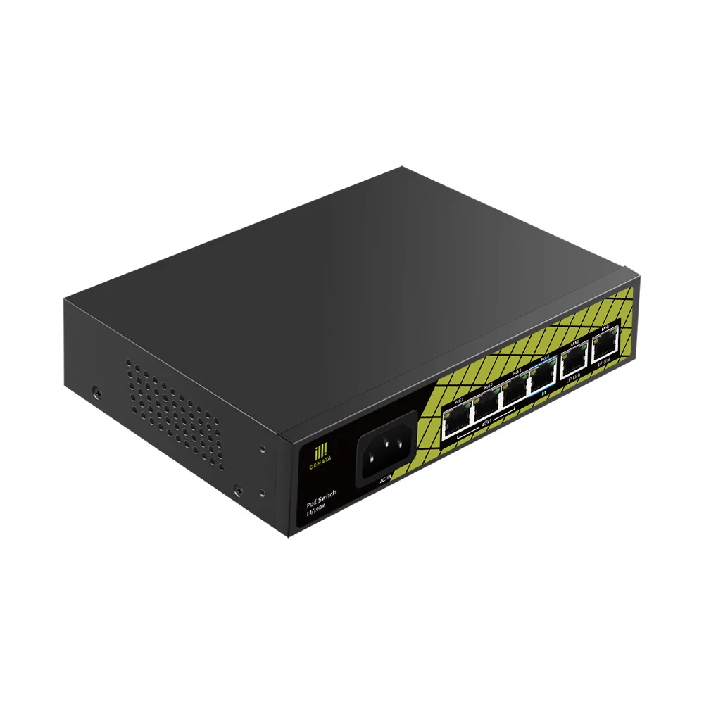 Factory GENATA AI Watchdog 48V Adaptive 250M Unmanaged Network PoE Switches 4 Port with 2 Uplink Port