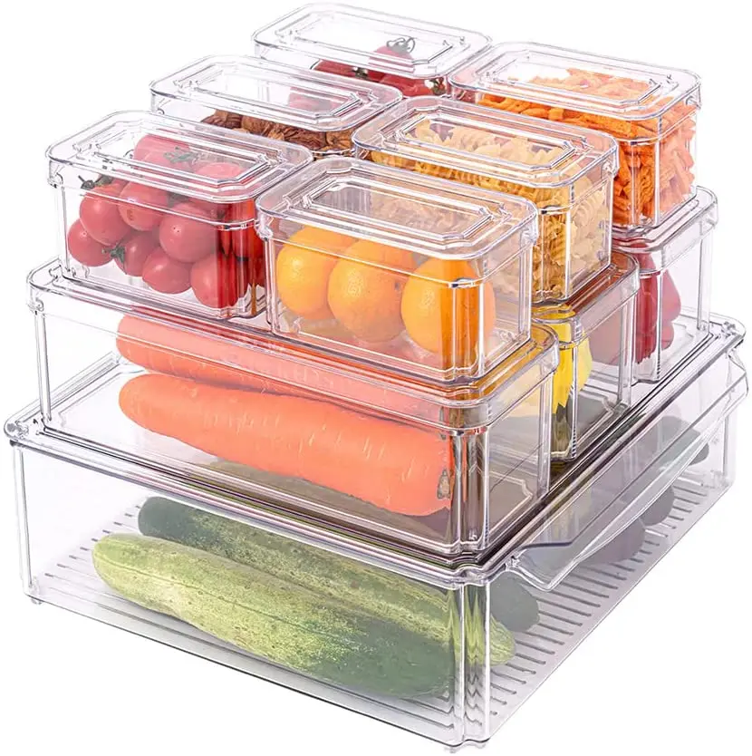 Wholesale Plastic Kitchen Stackable Container Storage Boxes Bins Refrigerator Drawer Fridge Container Organizer Food Storage