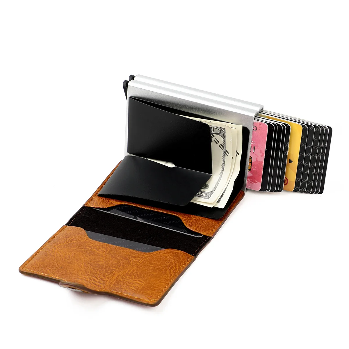 Newest design PU carbon Fiber RFID blocking Minimalist Slim Aluminum pop up Wallets for Men