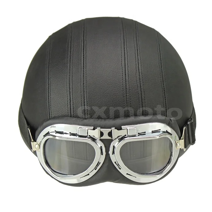 High quality ABS & PU Leather Motorcycle Open Half Face Helmets with Ski Snowboard Glasses