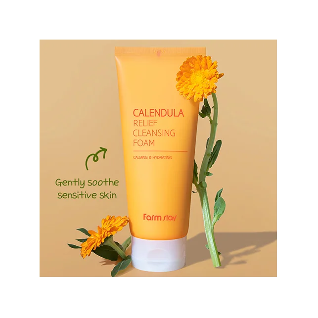 Premium Korean brand deep pore foaming cleanser Farmstay Calendula Relief Vegan Cleansing Foam 180ml Daily cleanser