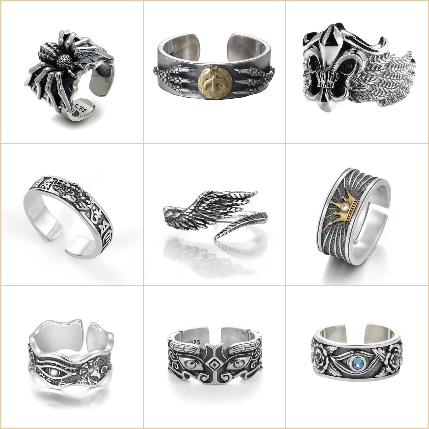 Hip Hop Retro Silver Classic Design Religious Faith Band Ring Adjustable Luxury Vintage Silver Cross Wrap Finger Ring For Man
