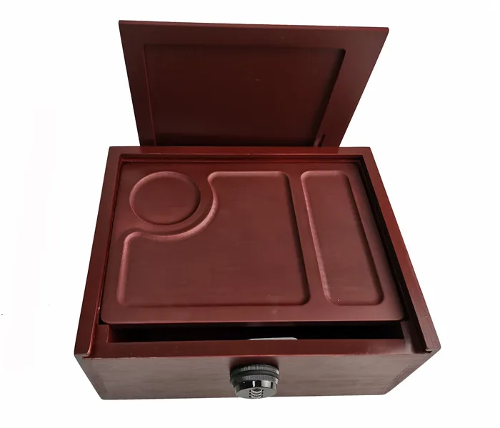 Luxury wooden bamboo smell proof weed portable stash box with magnetic rotating lid lock