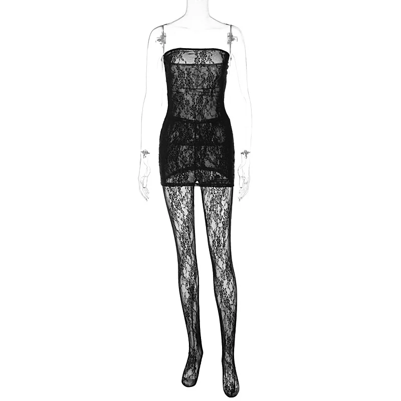 OJW091521 Plastic Dresses Women Sexy Lace See Through Dress made in China