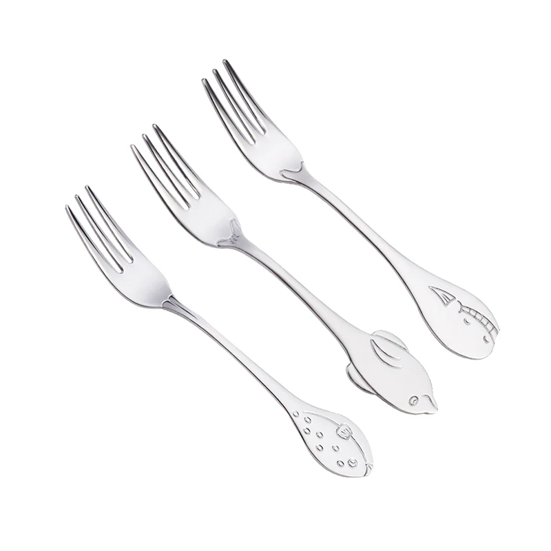 Eco Friendly Stainless Steel Colorful fish shark shape Mini Dessert Fork Small Fruit Fork for events