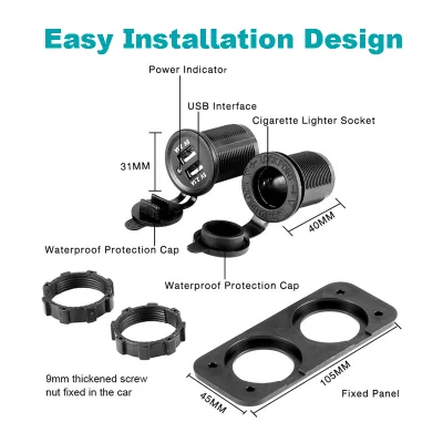 High quality 4.2 A 12 V dual USB charger with Cigarette Lighter Socket Splitter rocker switch panel for Automobile