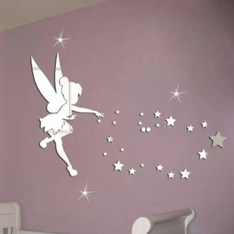 Fairy Angel Acrylic Mirror Wall Stickers 3D DIY Angel In The World Star Mirror Wall Sticker