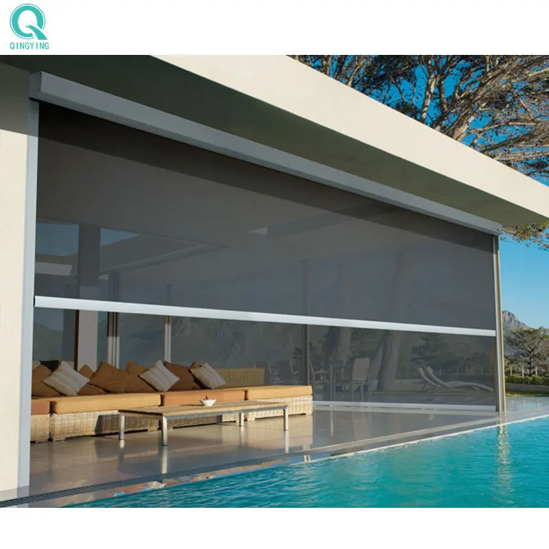 QINGYING motorized storm weather proof outdoor rain roller blinds