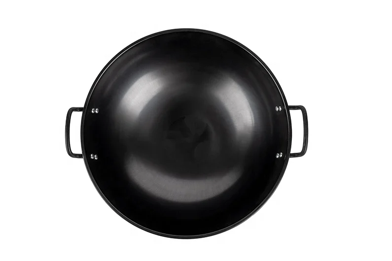 High Quality Full Seasoned Traditional Carbon Steel Wok with Double loop handles