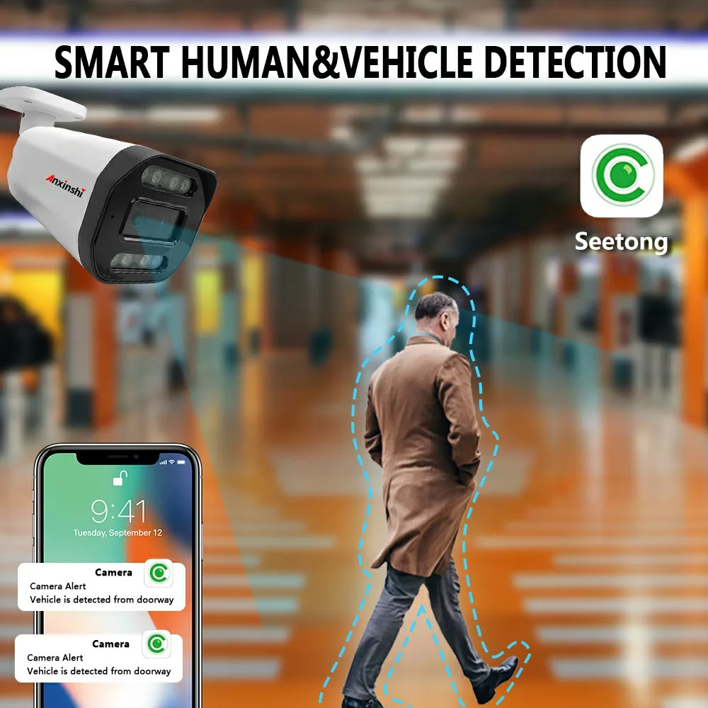 Anxinshi IP-камера H265 HD изображение POE двухобъективная металлическая камера с металлическим корпусом умная видеонаблюдения обнаружением человека