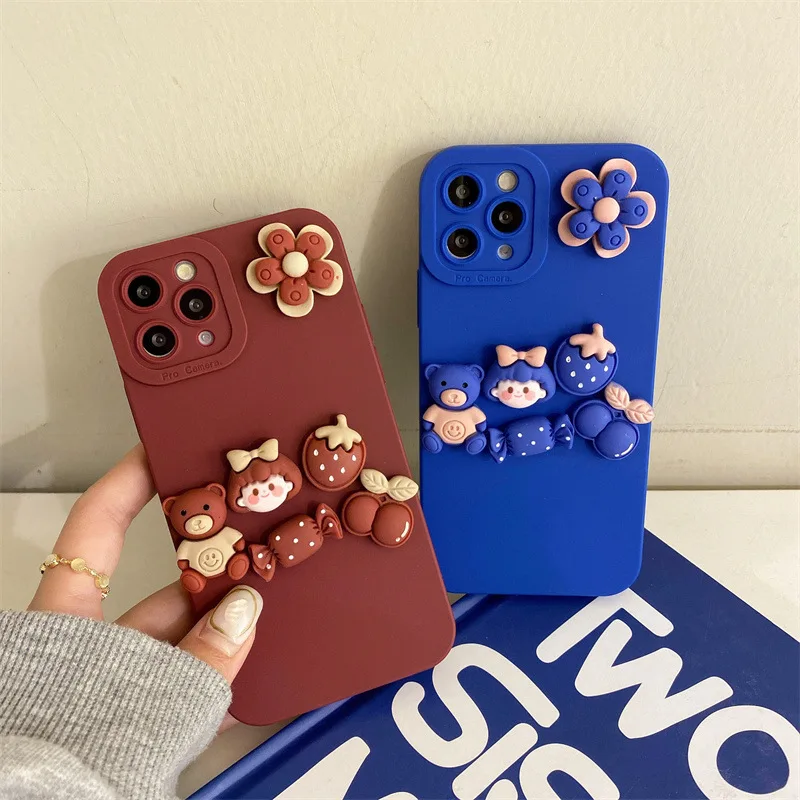 Cartoon bear fashion small flower pattern phone case for iPhone11 12 13 pro max xs xr 13mini 7 8Plus