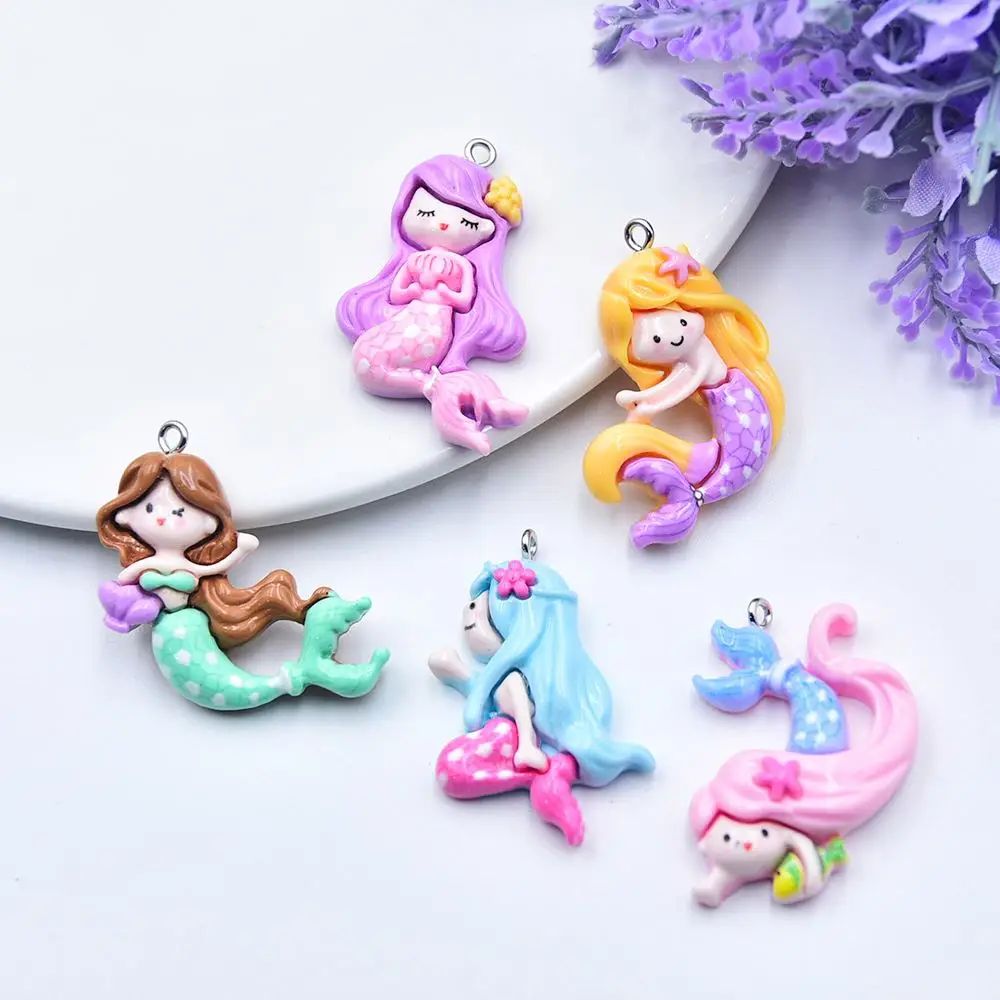 Fashion Mermaid Princess Doll Cartoon Flat Back Resin Charms For DIY Crafts And Mobile Phone Case Decoration
